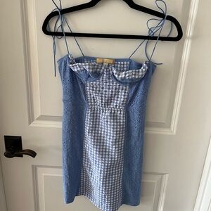 Urban Outfitters Blue Gingham Eyelet Mini Dress